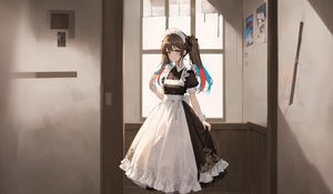 Preview wallpaper girl, maid, window, pose, anime