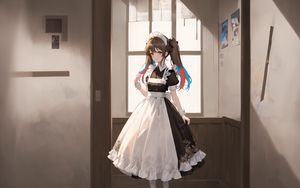 Preview wallpaper girl, maid, window, pose, anime