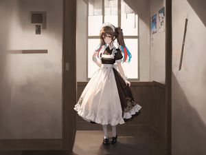 Preview wallpaper girl, maid, window, pose, anime