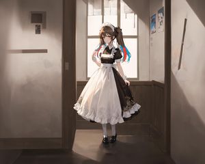 Preview wallpaper girl, maid, window, pose, anime