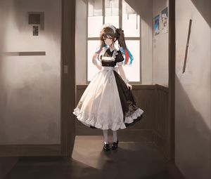 Preview wallpaper girl, maid, window, pose, anime