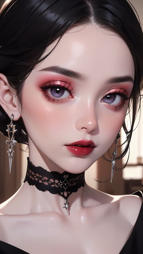 480x854 Wallpaper girl, makeup, jewelry, anime, art