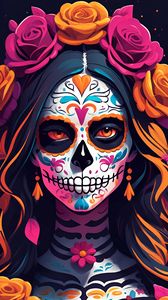 Preview wallpaper girl, makeup, skull, skeleton, day of the dead, art