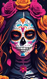 Preview wallpaper girl, makeup, skull, skeleton, day of the dead, art