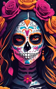 Preview wallpaper girl, makeup, skull, skeleton, day of the dead, art