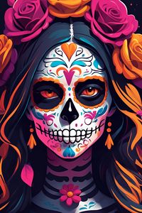 Preview wallpaper girl, makeup, skull, skeleton, day of the dead, art