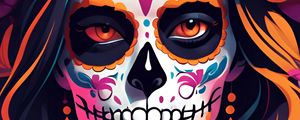 Preview wallpaper girl, makeup, skull, skeleton, day of the dead, art