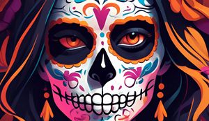 Preview wallpaper girl, makeup, skull, skeleton, day of the dead, art