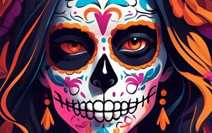 Preview wallpaper girl, makeup, skull, skeleton, day of the dead, art