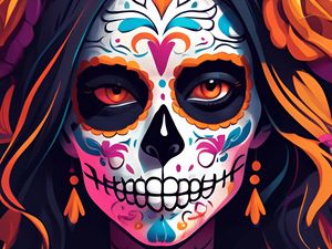 Preview wallpaper girl, makeup, skull, skeleton, day of the dead, art