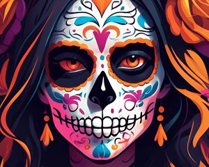 Preview wallpaper girl, makeup, skull, skeleton, day of the dead, art