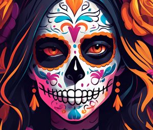 Preview wallpaper girl, makeup, skull, skeleton, day of the dead, art