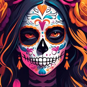 Preview wallpaper girl, makeup, skull, skeleton, day of the dead, art