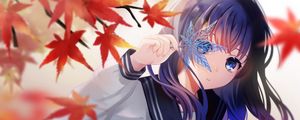 Preview wallpaper girl, maple, leaves, anime
