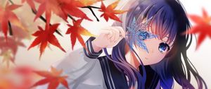 Preview wallpaper girl, maple, leaves, anime