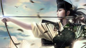 Preview wallpaper girl, marksman, weapon, feathers