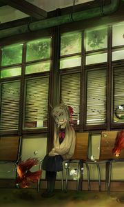 Preview wallpaper girl, mask, chairs, anime, art