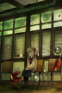 Preview wallpaper girl, mask, chairs, anime, art