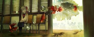 Preview wallpaper girl, mask, chairs, anime, art