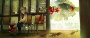 Preview wallpaper girl, mask, chairs, anime, art