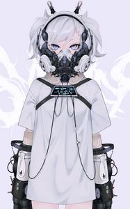 Preview wallpaper girl, mask, cyborg, white, anime