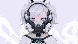 Preview wallpaper girl, mask, cyborg, white, anime