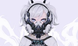 Preview wallpaper girl, mask, cyborg, white, anime