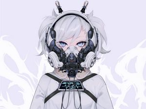 Preview wallpaper girl, mask, cyborg, white, anime