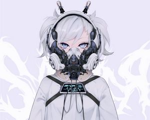 Preview wallpaper girl, mask, cyborg, white, anime