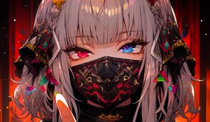 Preview wallpaper girl, mask, gesture, jewelry, heterochromia, anime, art