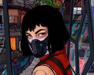 Preview wallpaper girl, mask, glance, art, street