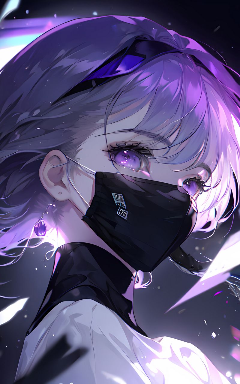 Download wallpaper 800x1280 girl, mask, headband, eyes, anime, purple ...