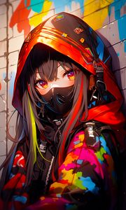 Preview wallpaper girl, mask, hood, bright, anime, art