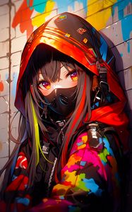 Preview wallpaper girl, mask, hood, bright, anime, art