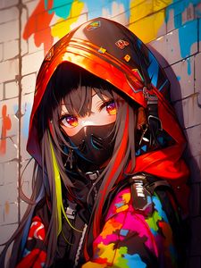 Preview wallpaper girl, mask, hood, bright, anime, art