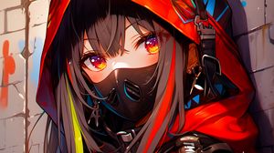 Preview wallpaper girl, mask, hood, bright, anime, art