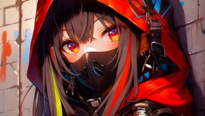 Preview wallpaper girl, mask, hood, bright, anime, art