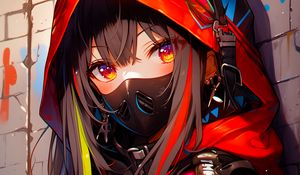 Preview wallpaper girl, mask, hood, bright, anime, art
