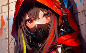 Preview wallpaper girl, mask, hood, bright, anime, art