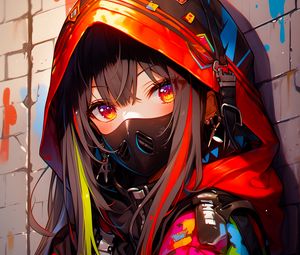 Preview wallpaper girl, mask, hood, bright, anime, art