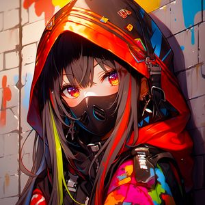 Preview wallpaper girl, mask, hood, bright, anime, art