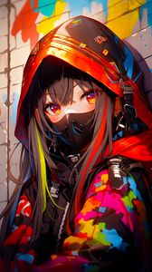 Preview wallpaper girl, mask, hood, art, bright, anime