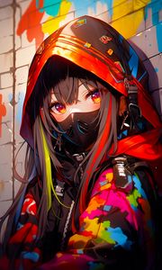 Preview wallpaper girl, mask, hood, art, bright, anime