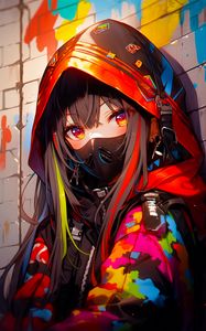 Preview wallpaper girl, mask, hood, art, bright, anime