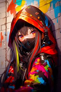 Preview wallpaper girl, mask, hood, art, bright, anime