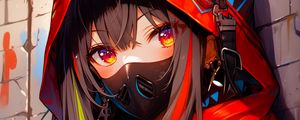 Preview wallpaper girl, mask, hood, art, bright, anime