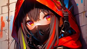 Preview wallpaper girl, mask, hood, art, bright, anime