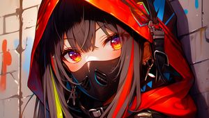 Preview wallpaper girl, mask, hood, art, bright, anime