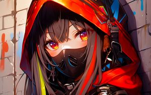 Preview wallpaper girl, mask, hood, art, bright, anime