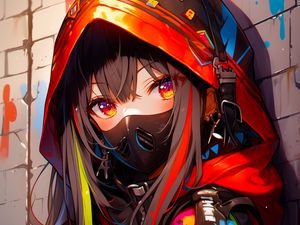 Preview wallpaper girl, mask, hood, art, bright, anime